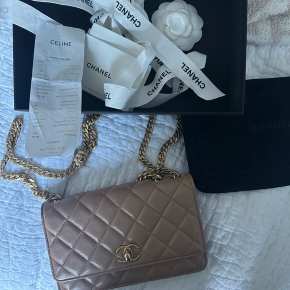 CHANEL Lambskin Quilted Pillow Crush Wallet On Chain WOC Dark Beige - Picture 10 of 12